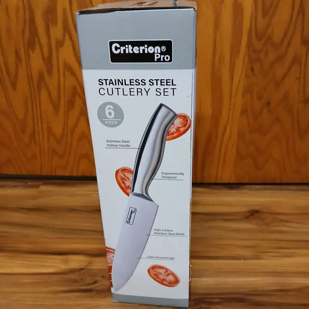 CRITERION Pro 6-Piece Stainless Steel Kitchen Knife Set with Wooden Block NEW